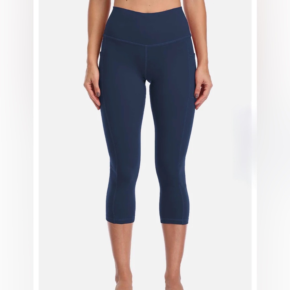 ColorfulKoala Essential Crop Legging with Pockets 21” Inseam Navy Blue Small - Picture 8 of 8